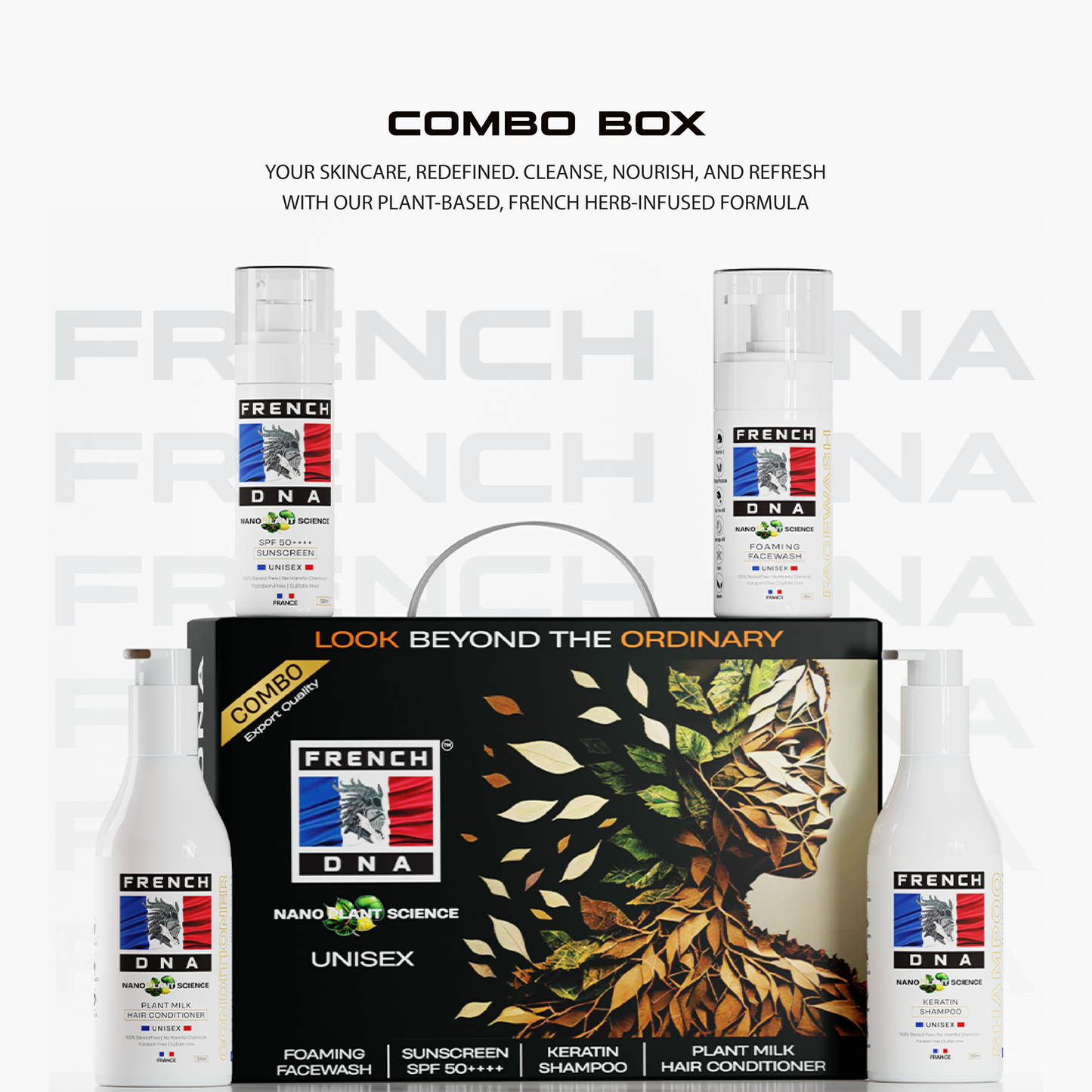 Face Wash + Sunscreen SPF 50 + Keratin Shampoo + Conditioner [4-in-1]